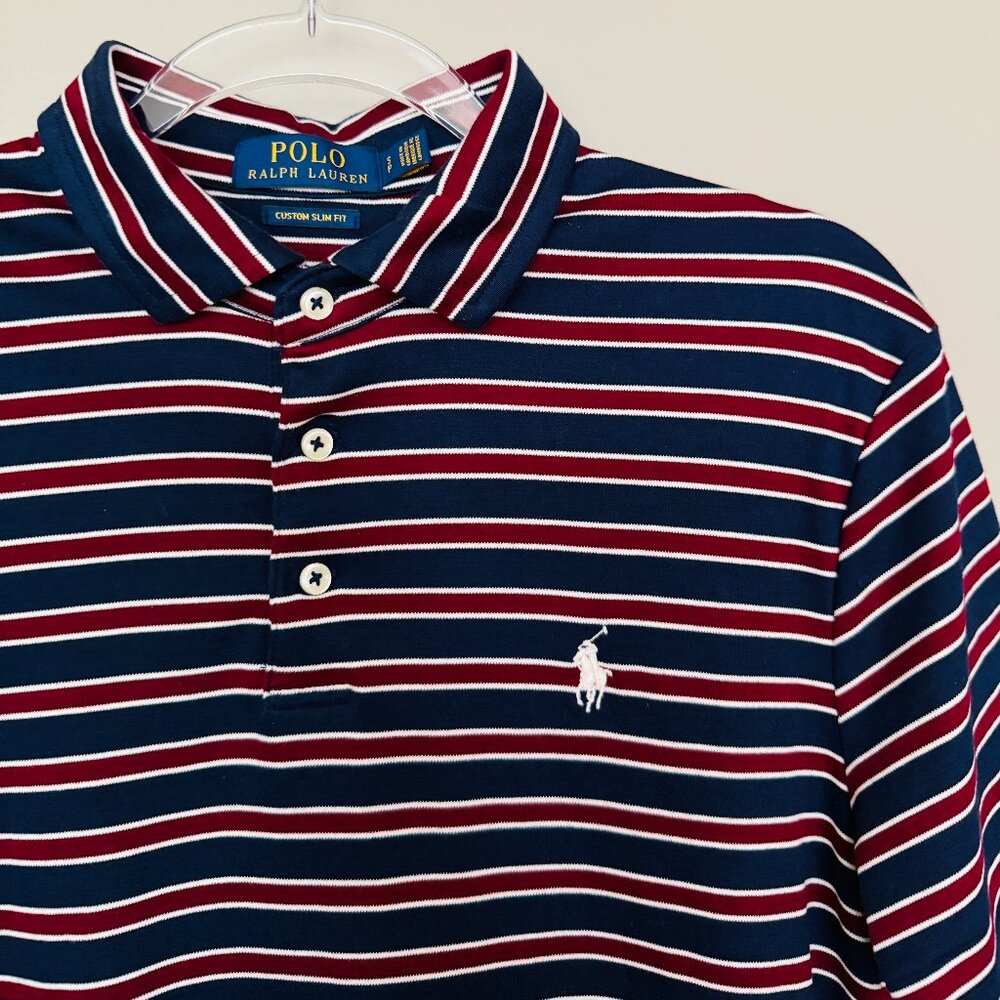 Polo Ralph Lauren Classic Short Sleeve Striped Polo - Navy Blue, Red - Small
